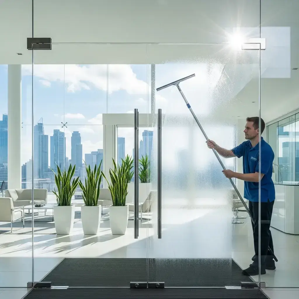 ניקוי דלתות זכוכית לעסקים