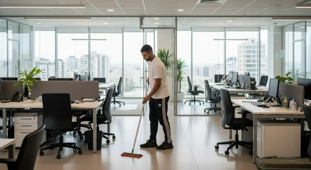 עובד קלין פלוס מנקה משרד בבת ים