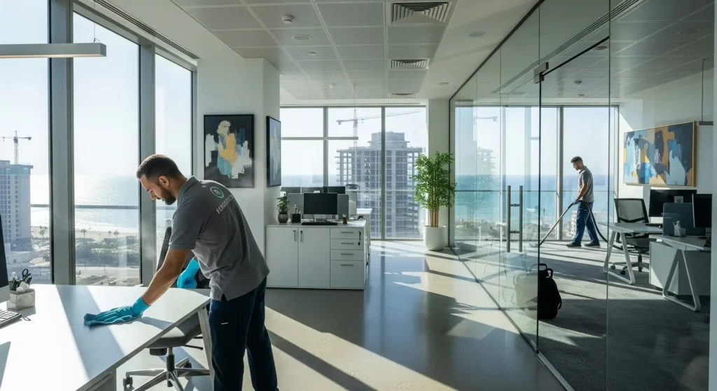 עובד קלין פלוס מנקה משרד בבת ים