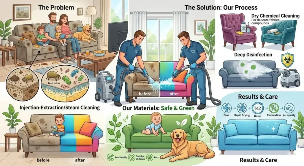 ניקוי ספות וריפודים - הסרת כתמים ואלרגנים